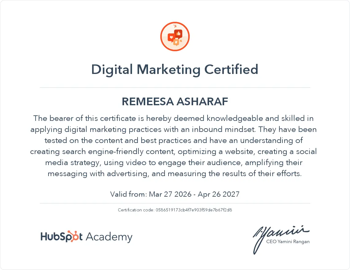 Hubspot certificate
