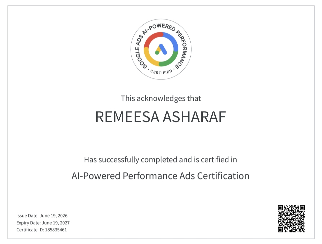 google ads AI-Powered Performance certificate