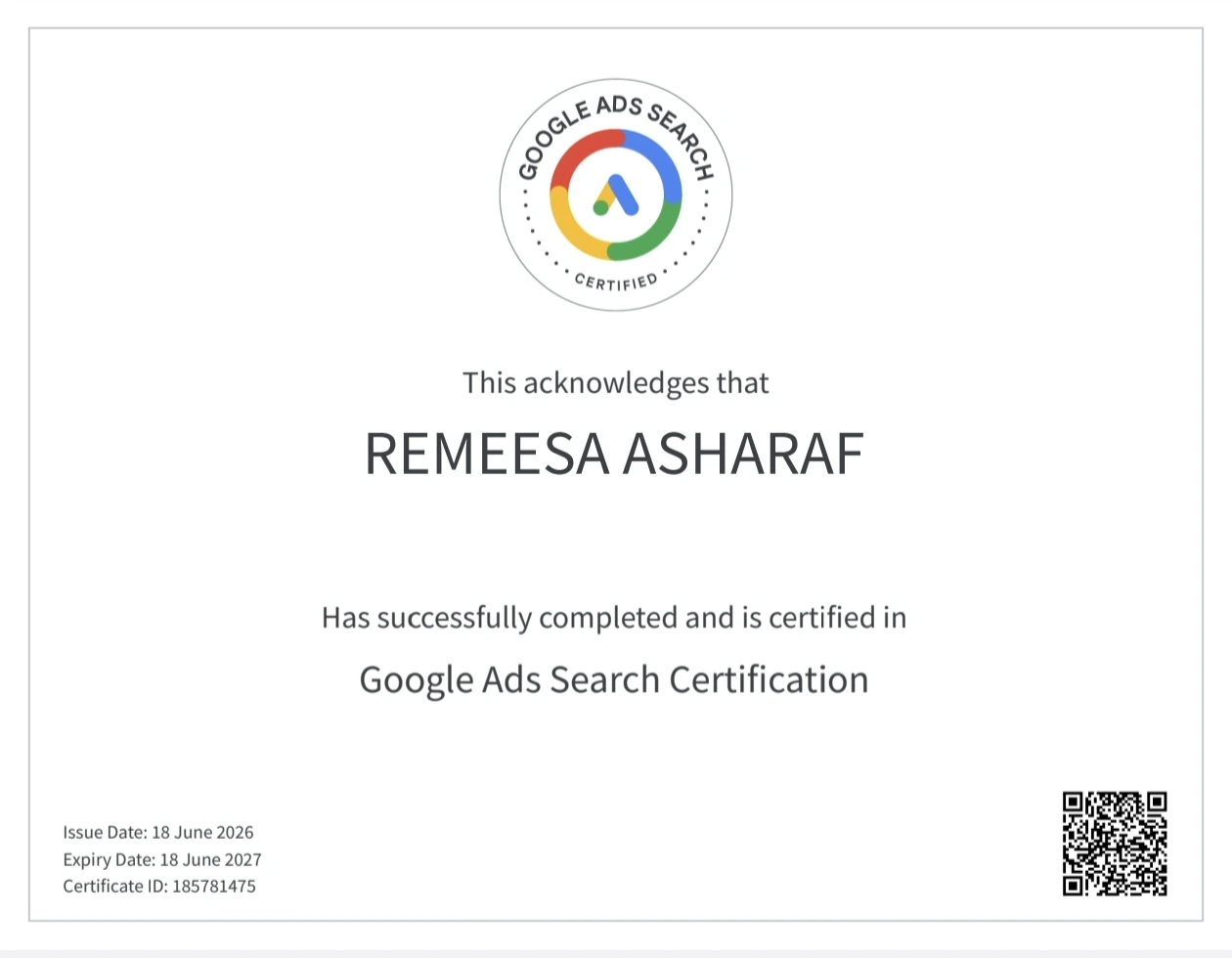 google ads search certificate